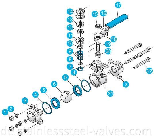 3PC ball valve with ISO5211 high mounting pad